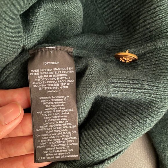 TORY BURCH SHOULDER PLACKET SWEATER JITNEY GREEN SIZE L - Picture 4 of 5